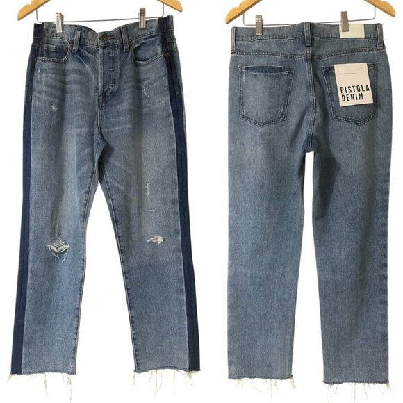 New Pistola Charlie High Rise Straight Leg Distressed Ankle Jeans Size 29 - Picture 1 of 11